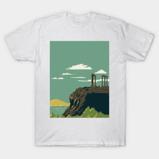 Cape Sounion with Temple of Poseidon Ruins Greece WPA Art Deco Poster T-Shirt